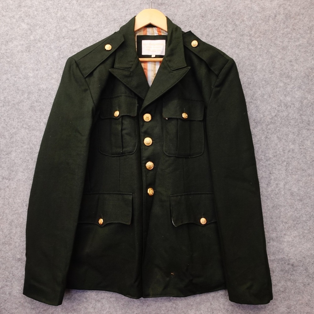 Military Blazer Mens 42R Green Army Gold‎ Button Peak Lapel Jacket KID DANGEROUS